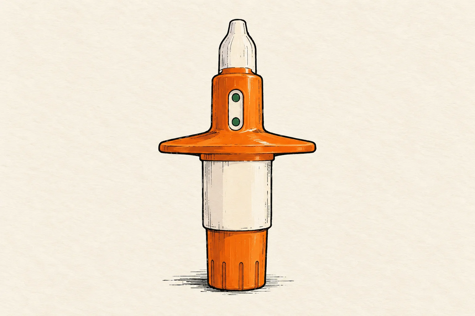 Illustration of an orange nasal spray device used for Spravato treatment